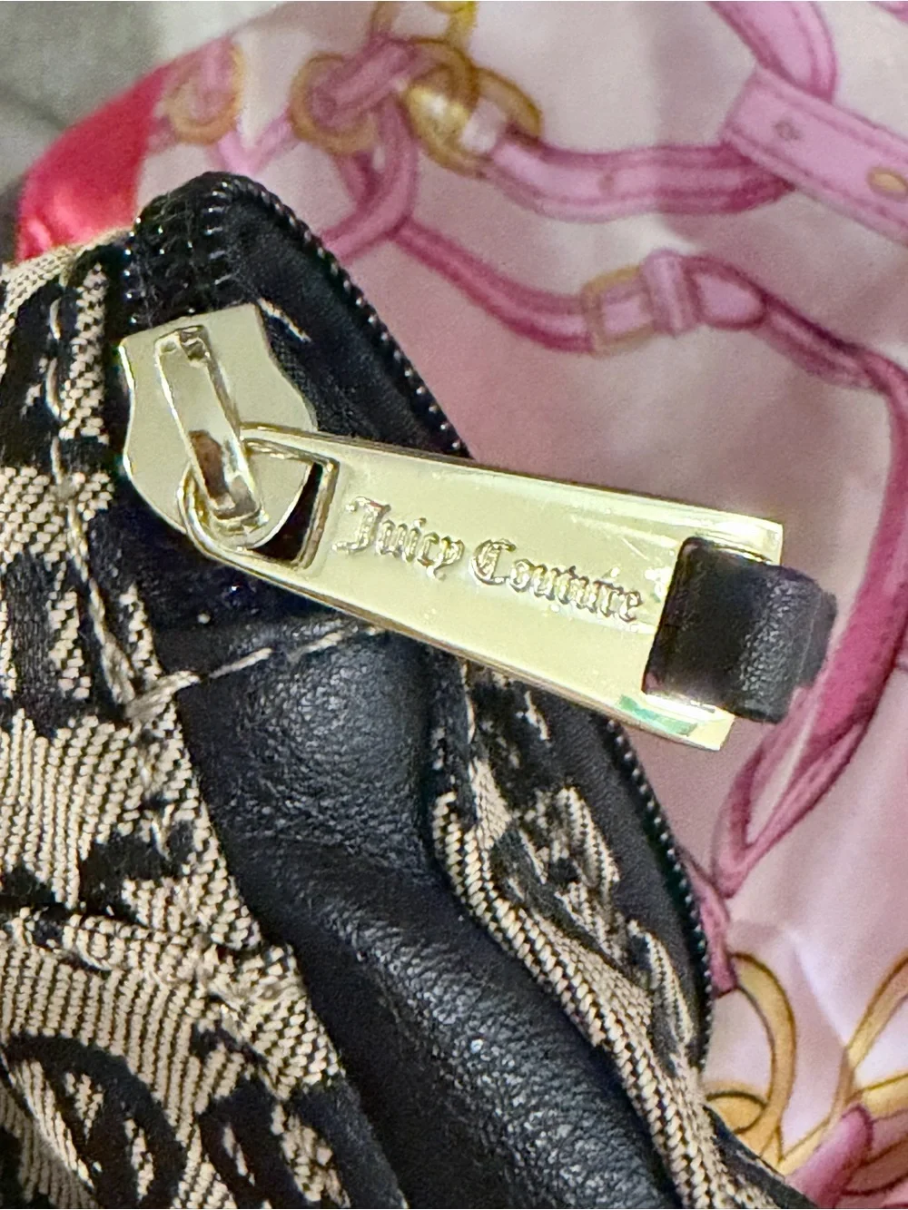Juicy Couture Bold Move Flap Over Backpack, tan & black gothic monogram print